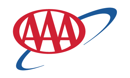 a red and blue aaa logo on a white background