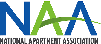 National Apartment Association logo with blue and green stylized letters NAA