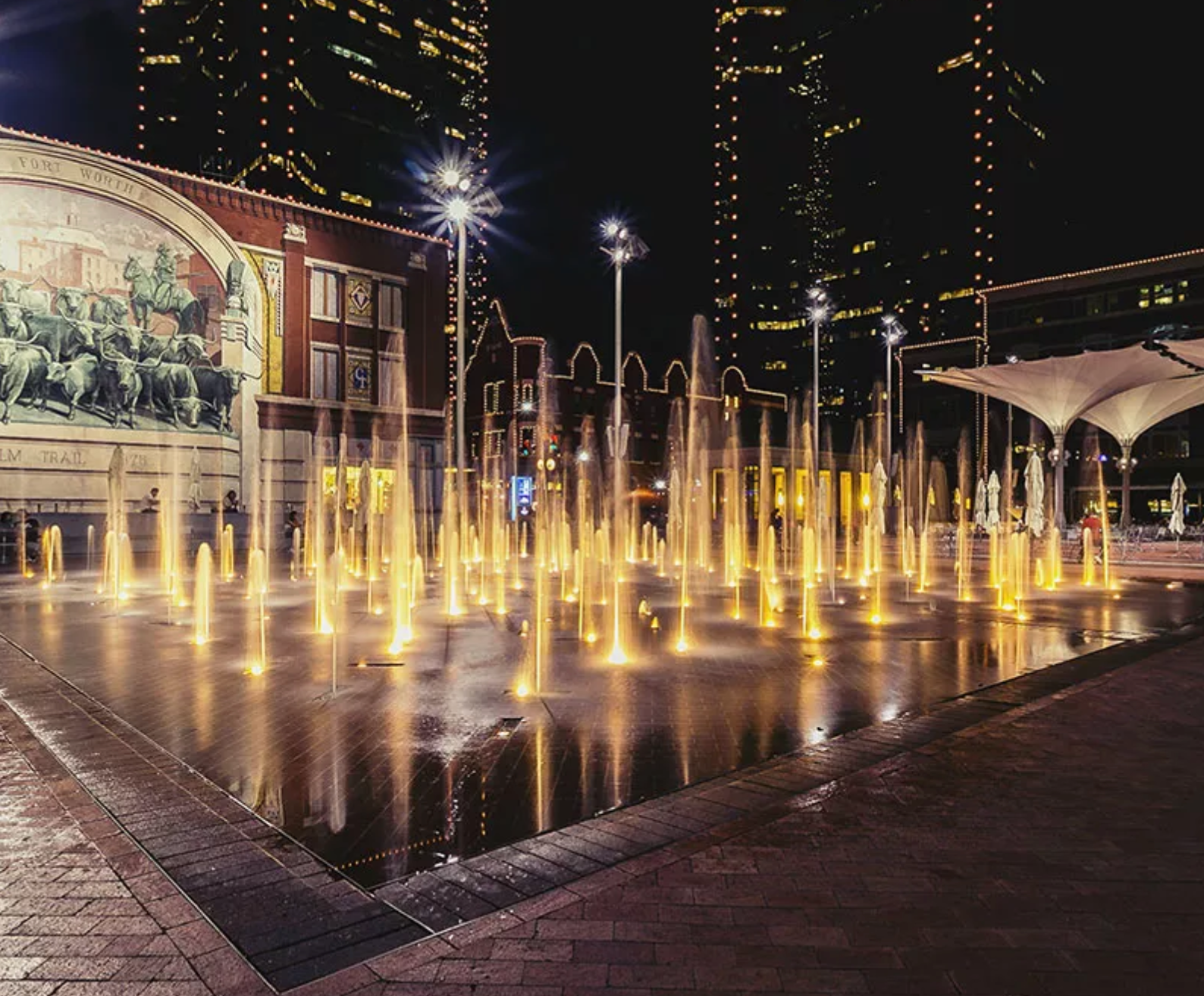 Sundance Square in downtown Fort Worth at night