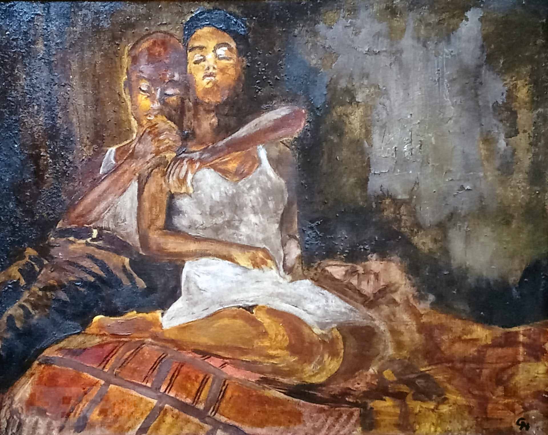 Man and woman on bed of browns and red
inspired by 1975 drawing of
Brown Cinnamon I Toast
mixed medium
18x24
2005
Collection Omari Tau
Sacramento