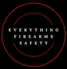 A logo for everything firearms safety is shown on a black background