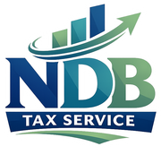 Logo for NDB Tax Service featuring a blue-to-green upward-trending bar graph icon above the bold letters "NDB".