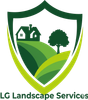 Green shield logo with a house and tree on rolling green hills; "LG Landscape Services" below.