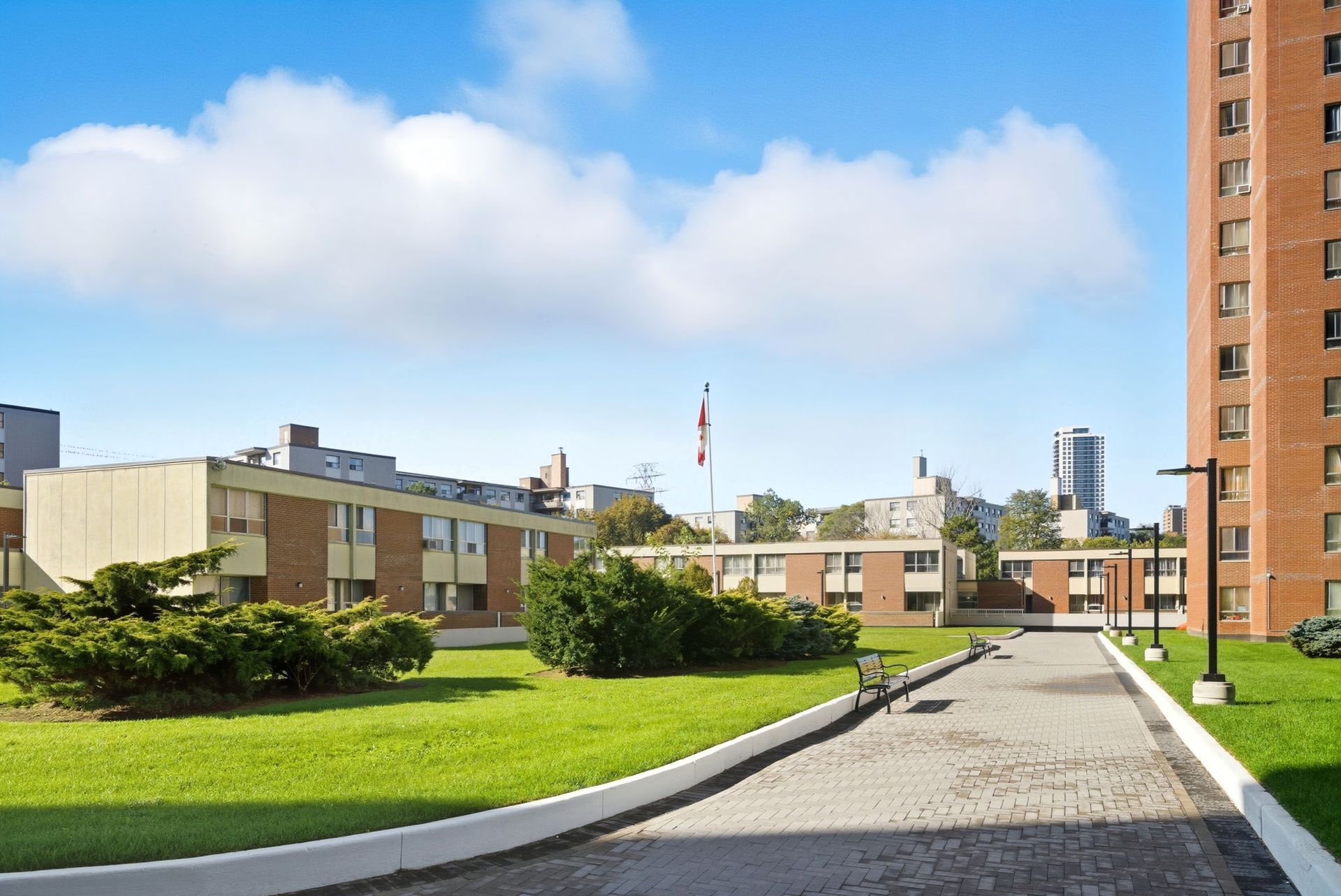 Landscaped grounds surrounding Massey Square condos, Laura Cooper Realtor