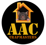 Aac trapmasters logo with a rat peeking out of a window