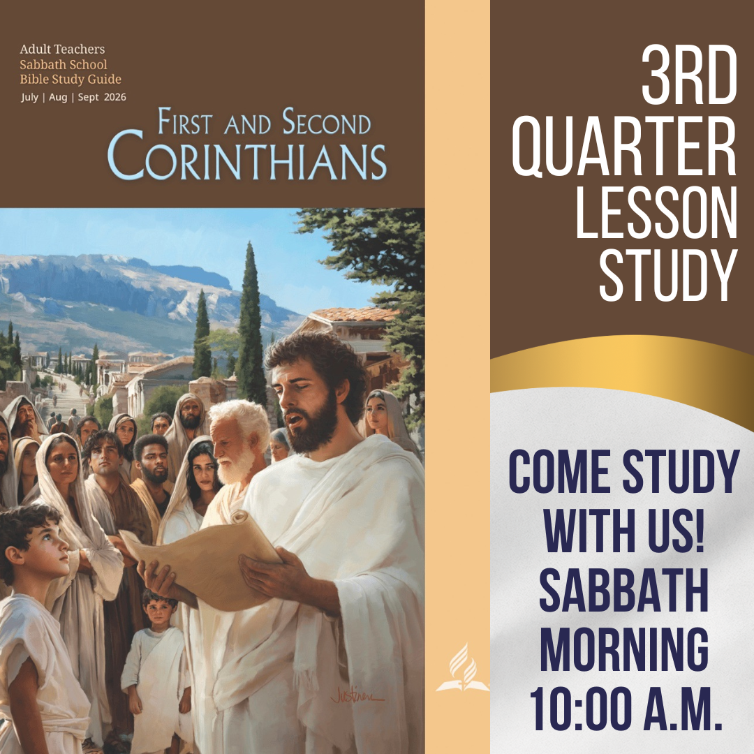 Bible study poster for First and Second Corinthians with Jesus teaching and “3rd Quarter Lesson Study” text