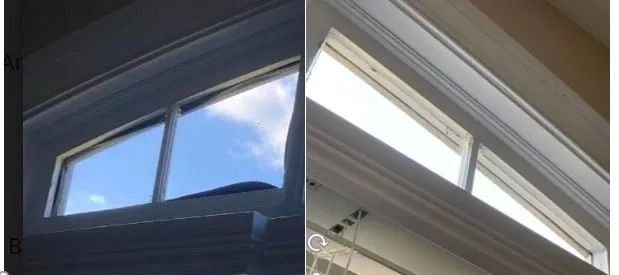 Two pictures of a window with a blue sky in the background.