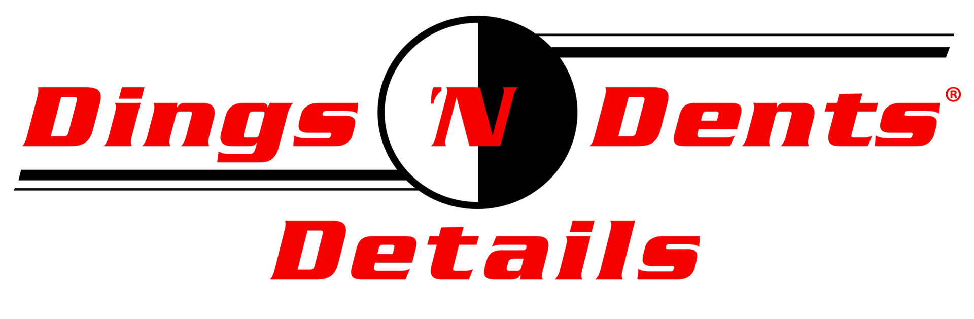 Dings N Dents Details logo in red and black with a stylized “N” in a circle