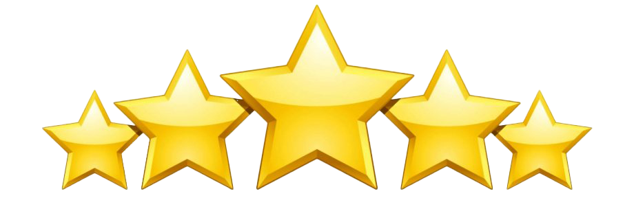 A row of five yellow stars on a white background.