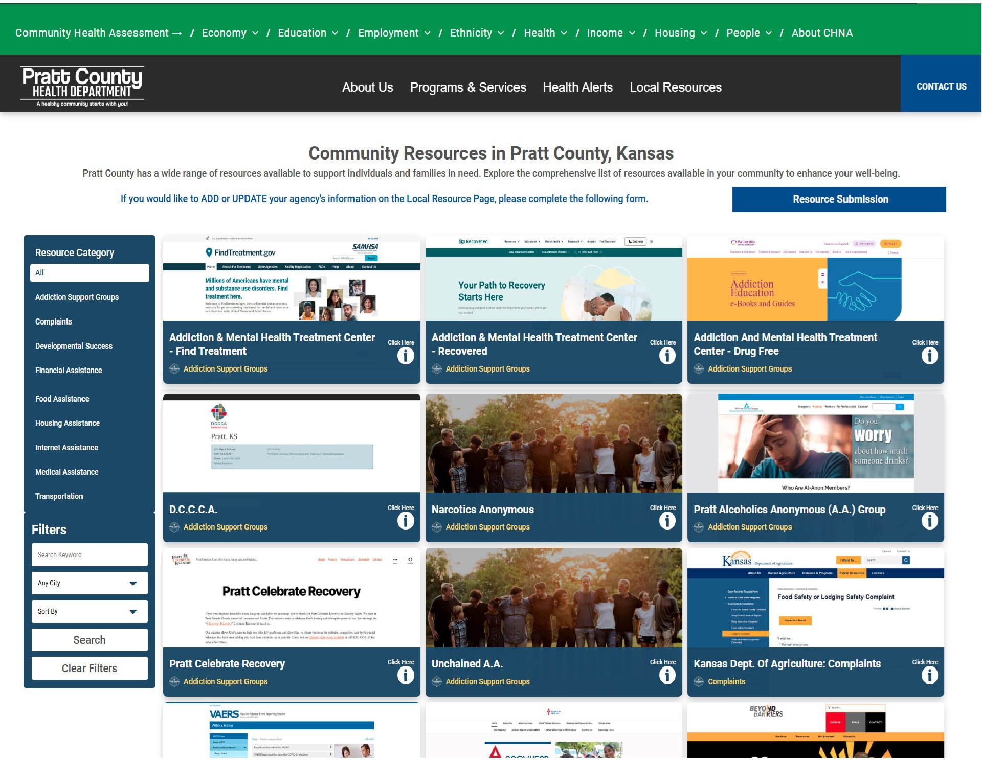A screenshot of a website that says community resources in perth county