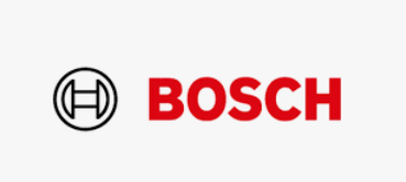 Logo Bosch con emblema nero e scritta rossa su sfondo bianco.