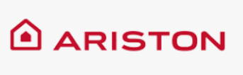 Logo Ariston in rosso con un'icona stilizzata di una casa su sfondo bianco.