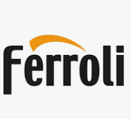 Logo Ferroli in nero con un accento curvo arancione sopra il testo