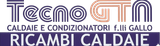 Logo “Tecno” con testo “Caldaie e condizionatori f.lli Gallo” e “Ricambi caldaie” in viola e arancione.