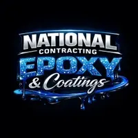 National Contracting Epoxy & Coatings logo in blue and white with glossy epoxy effect