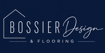 Bossier Design & Flooring logo in white on a dark blue background, with a house outline and elegant script text