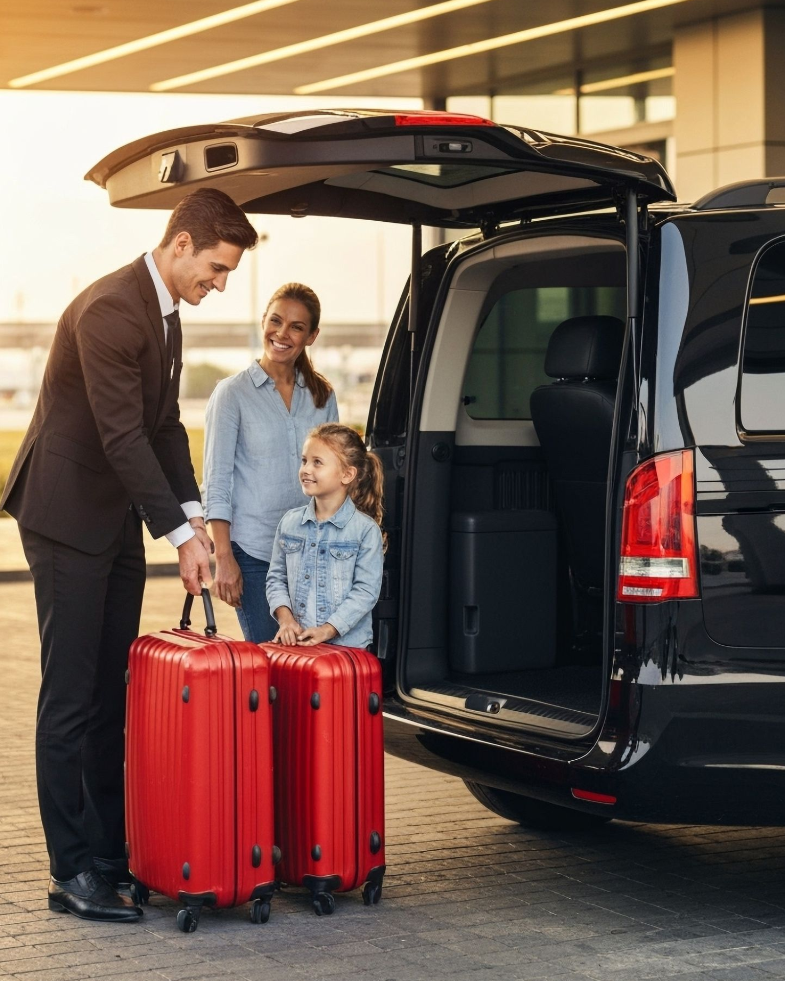 Family traveling to airport
