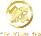 Gold circular logo with Chinese character and the words “The Whale Tea” underneath