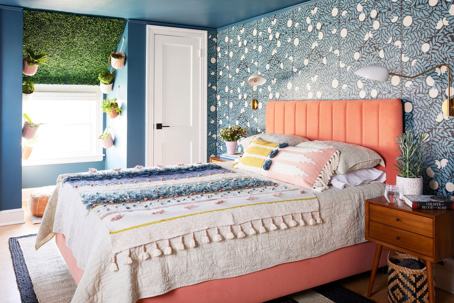bedroom bedspread faux grass ceiling