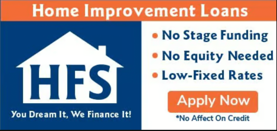 A blue and orange sign for home improvement loans