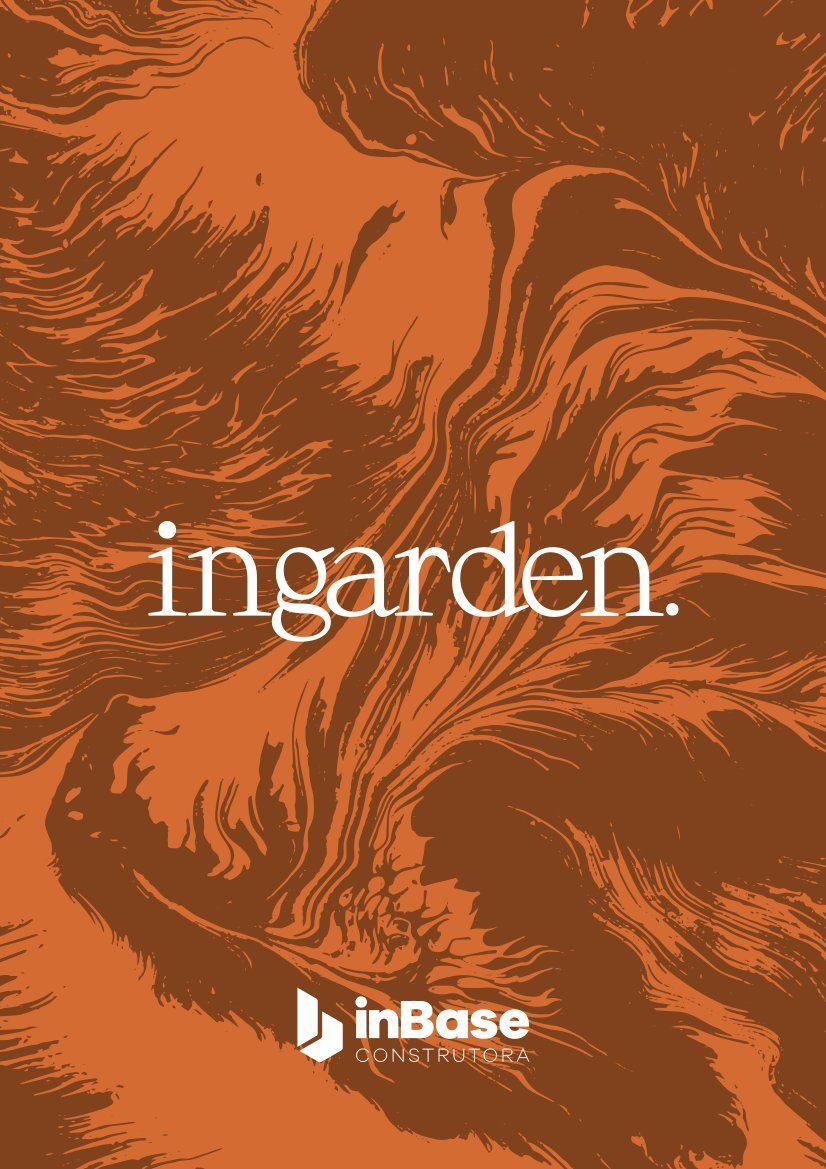 Fundo abstrato laranja marmorizado com a palavra “ingarden” e um pequeno logotipo jnBase.