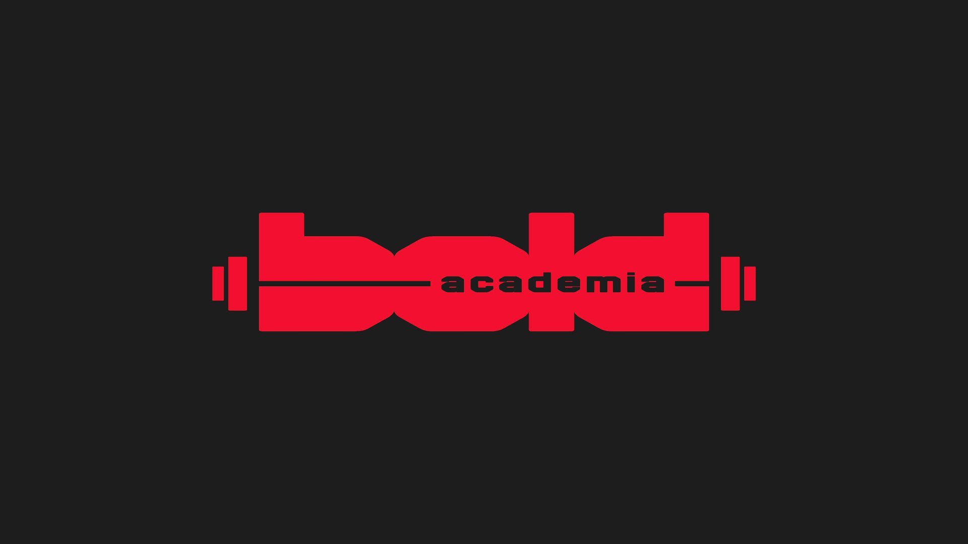 Logotipo vermelho em estilo acadêmico sobre fundo escuro com a palavra “academia” ao centro.