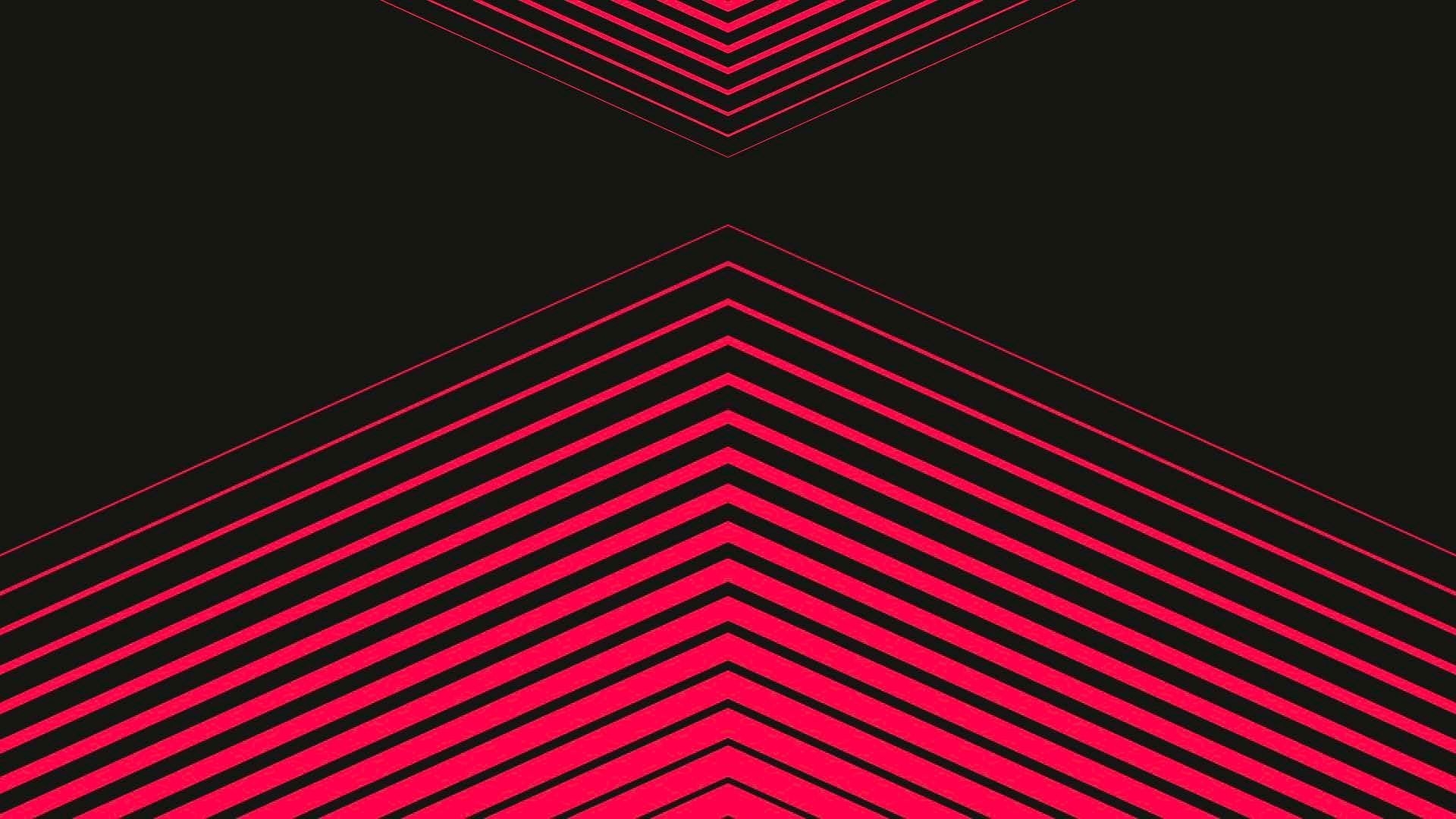 Padrão geométrico abstrato de linhas diagonais rosa neon sobre um fundo preto, formando dois formatos de chevron.