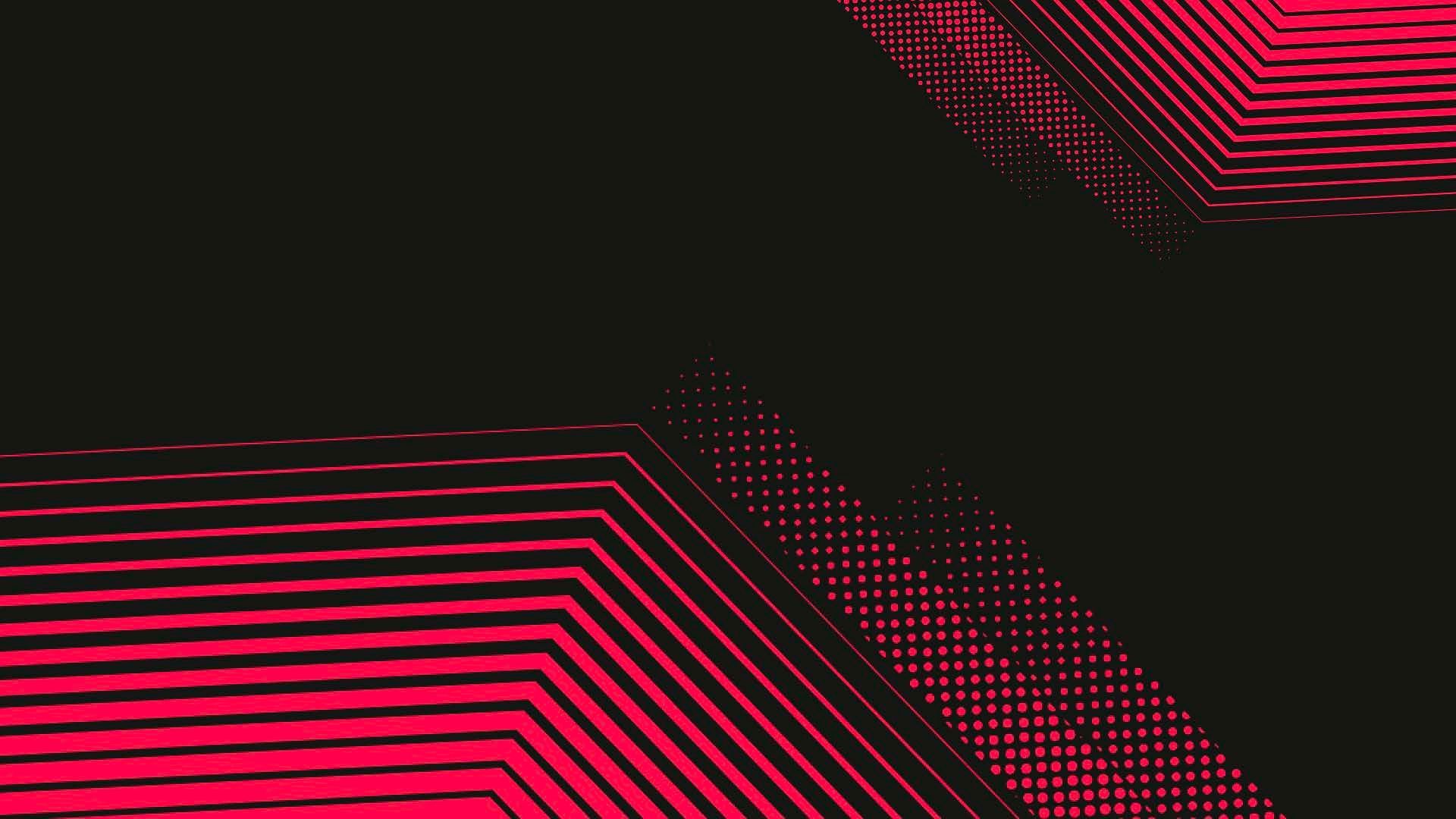 Fundo preto abstrato com linhas diagonais rosa neon e detalhes geométricos pontilhados.