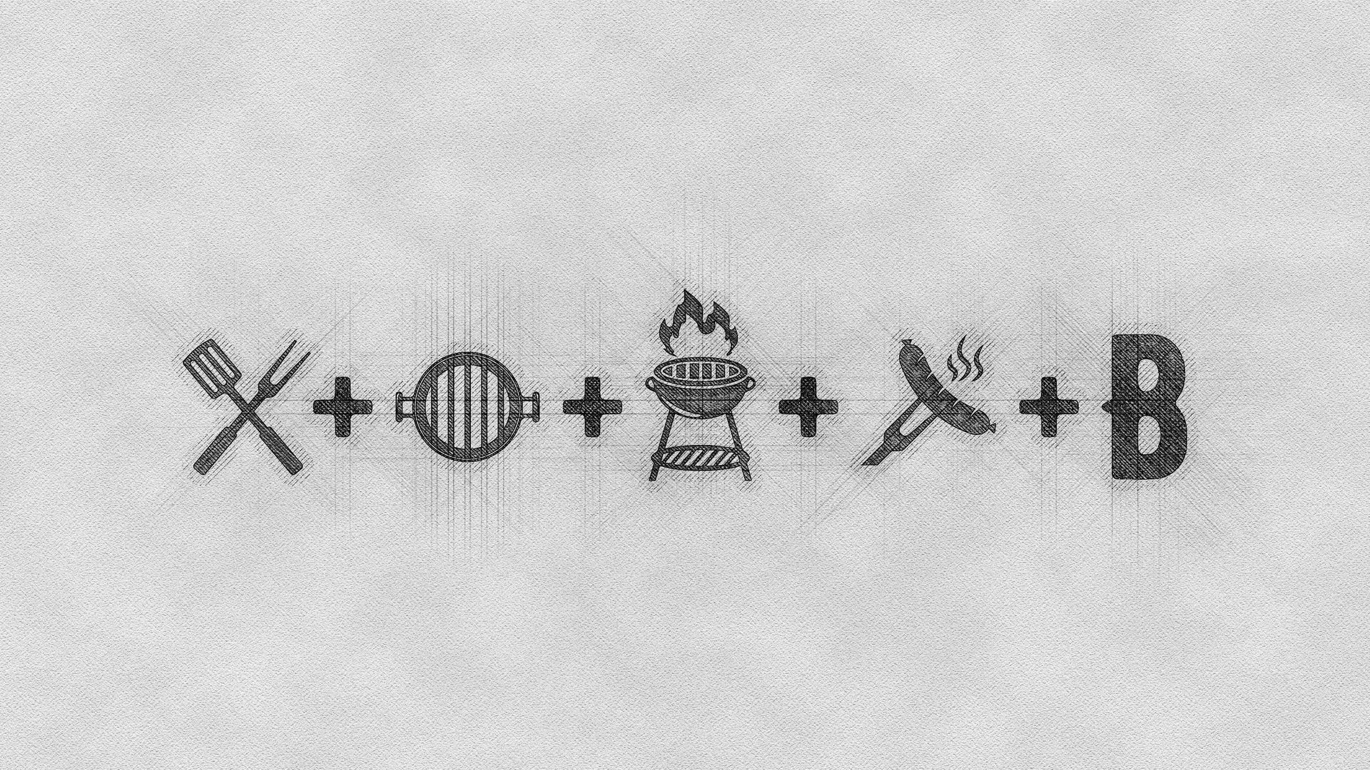 Utensílios, grelha, churrasco, salsicha e a letra B se combinam para formar