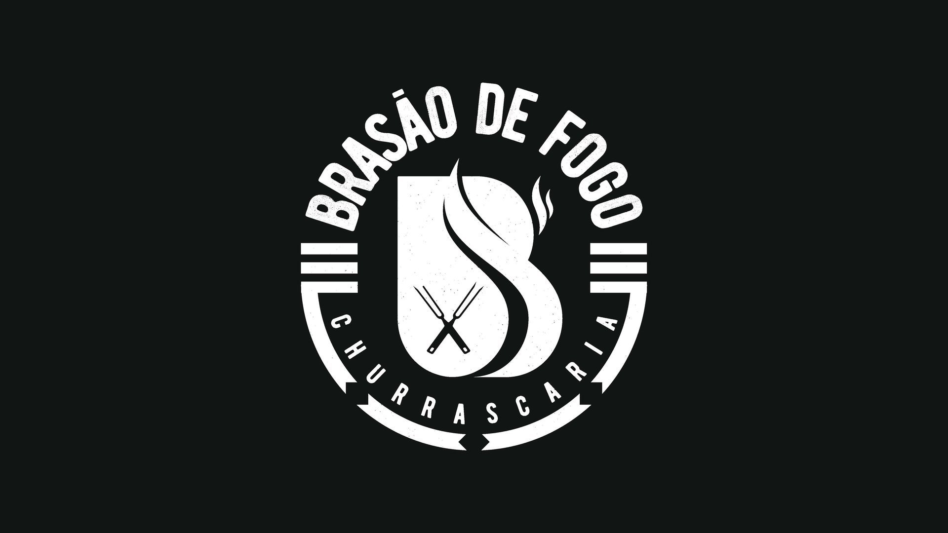Black logo with white text and a stylized