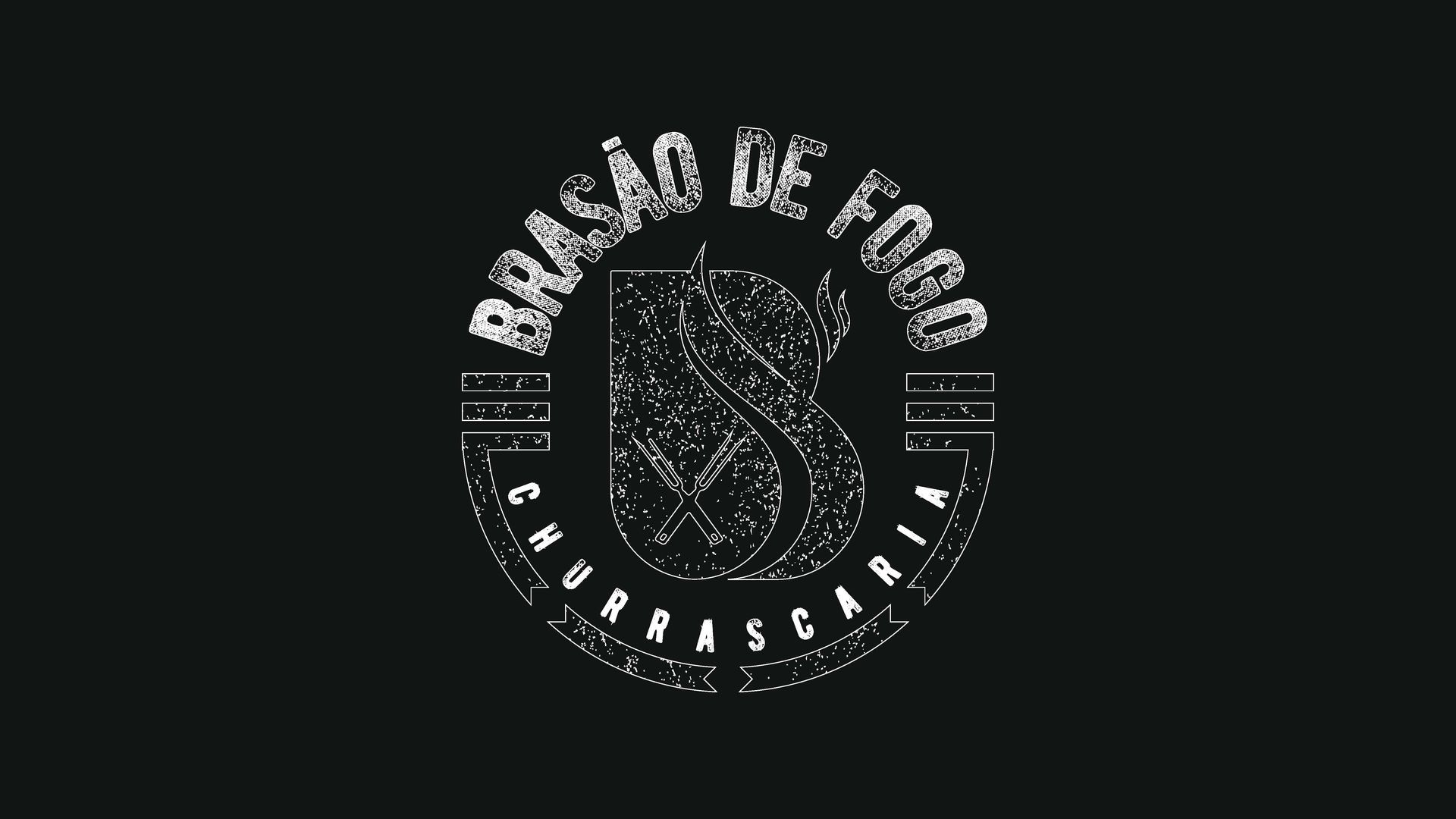 Logo for Brasão de Fogo Churrascaria, featuring a stylized flame inside a shield with the name in a circular design.
