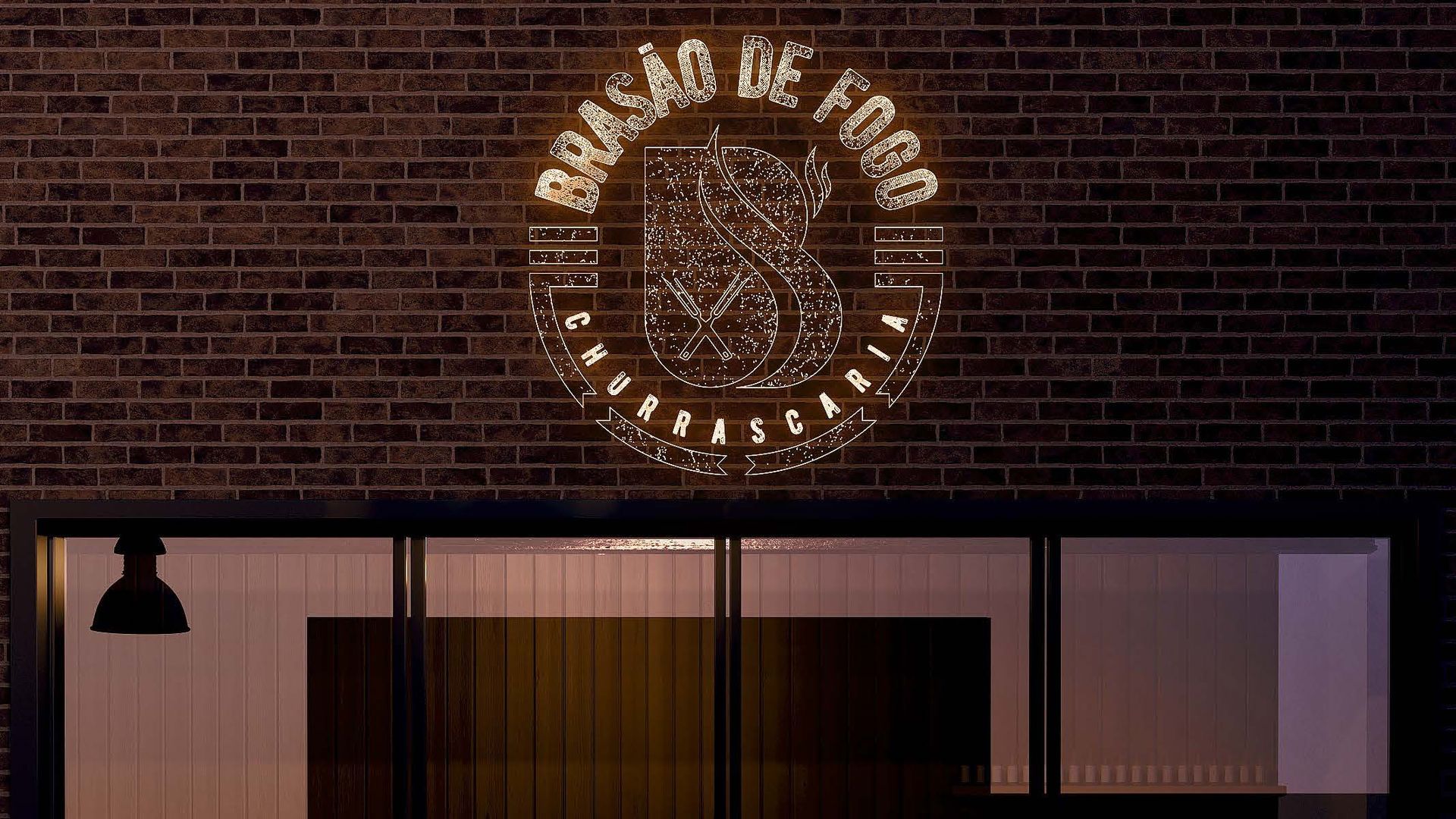Placa iluminada acima da fachada de um edifício,