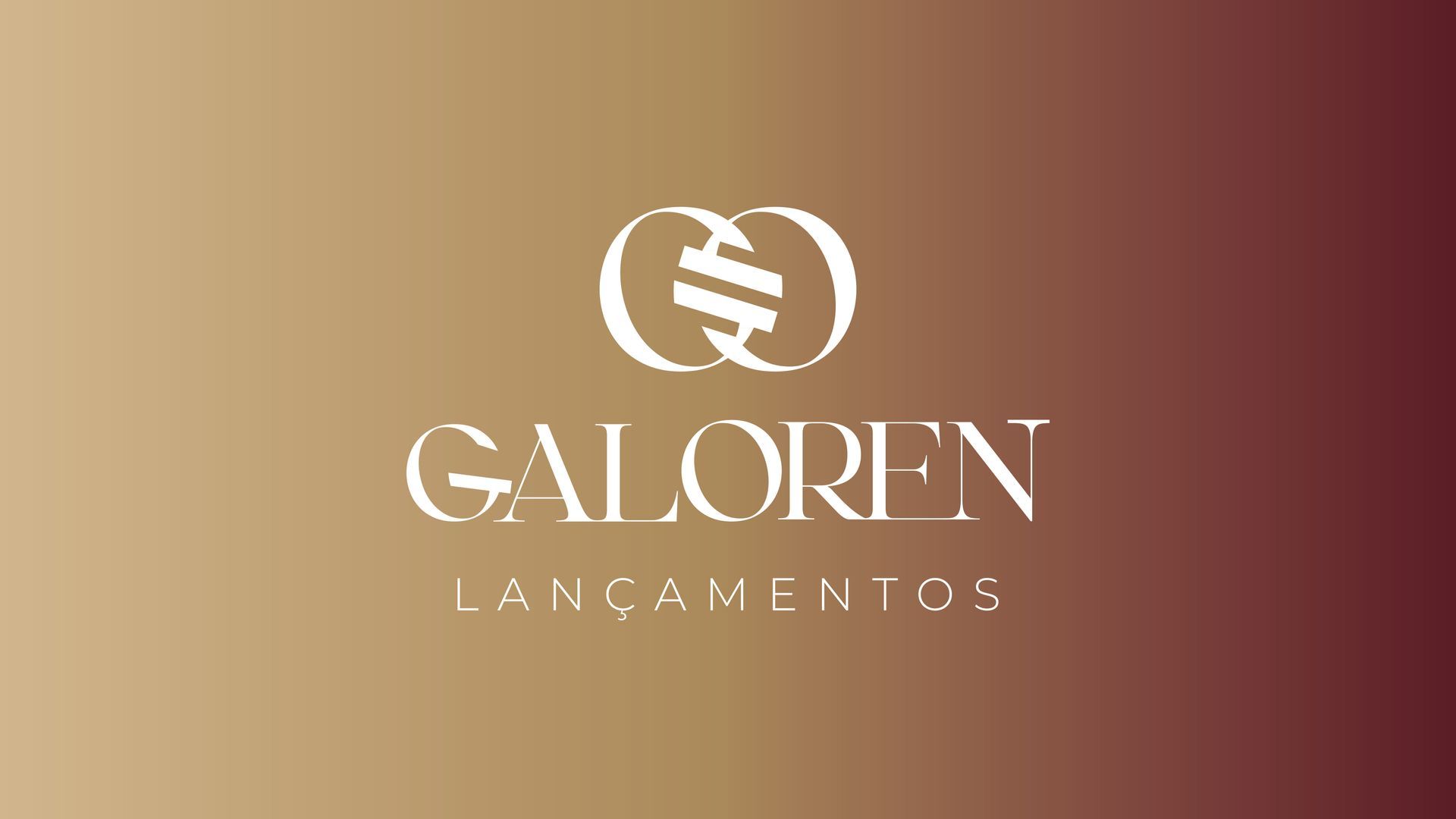 Logotipo com degradê de dourado para bordô, com a inscrição “GALOREN” e “LANÇAMENTOS” abaixo.