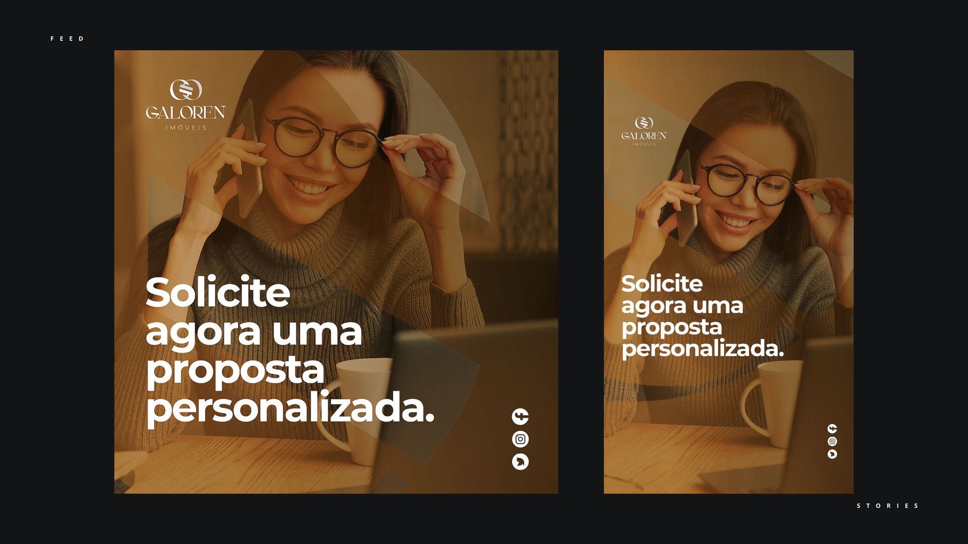 Propaganda em português com mulher sorrindo e texto “Solicite agora uma proposta personalizada.”