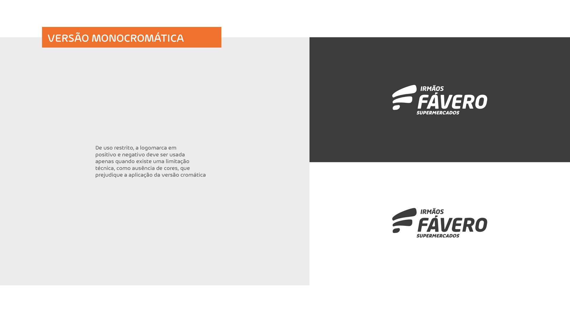 Frente e verso de um cartão com faixa laranja e logotipo branco sobre fundo cinza e branco.