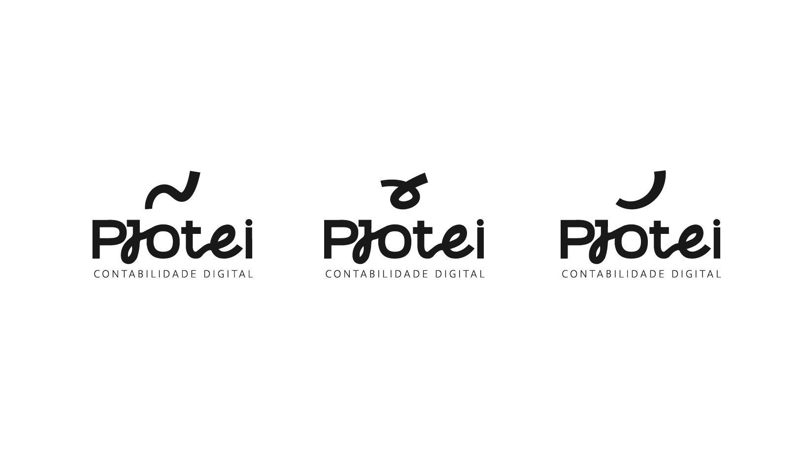Um conjunto de três logotipos para uma empresa chamada protei em um fundo branco.