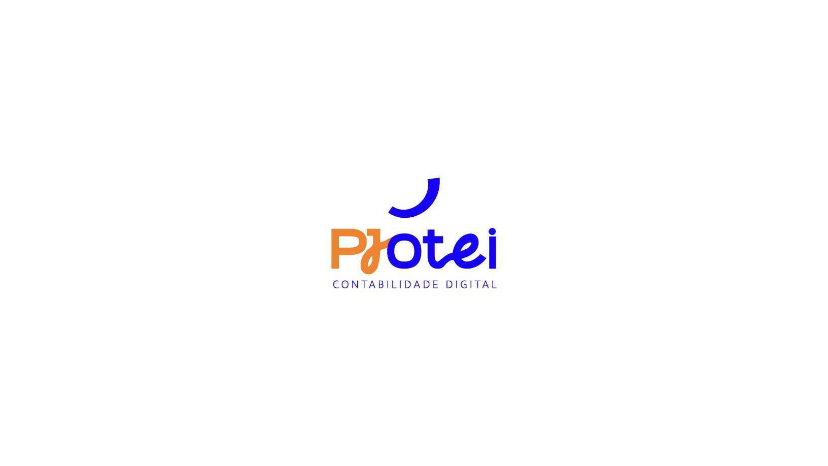 Um logotipo azul e laranja para protel em um fundo branco.