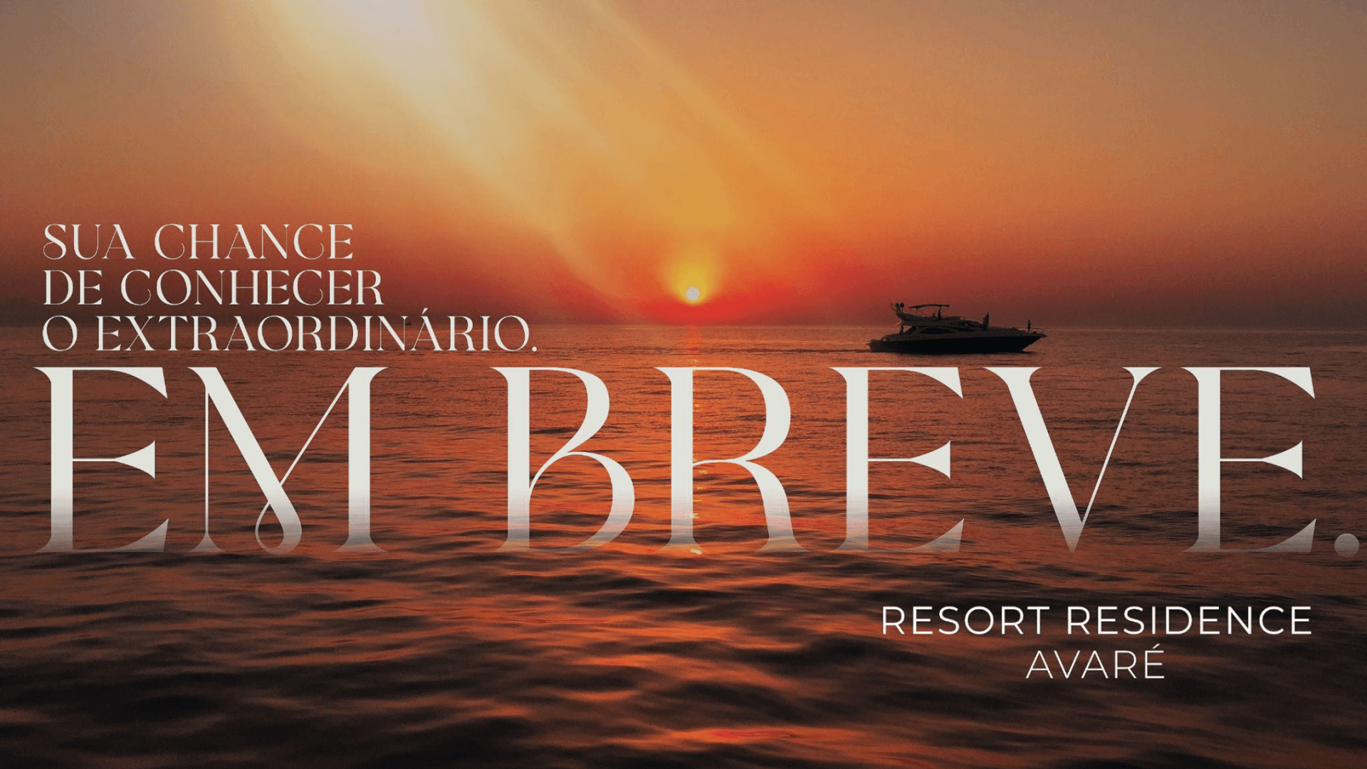 Sunset over water with a boat, text saying 