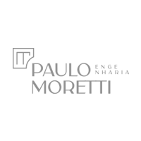 Logotipo da Paulo Moretti Engenharia em texto cinza sobre fundo branco