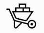a black and white icon of a wheelbarrow filled with bricks .