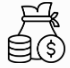 a black and white drawing of a bag of money and coins .