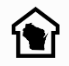 a black and white icon of a house with a map of wisconsin inside of it .