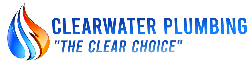 Logo for Clearwater Plumbing with a water drop graphic and the text