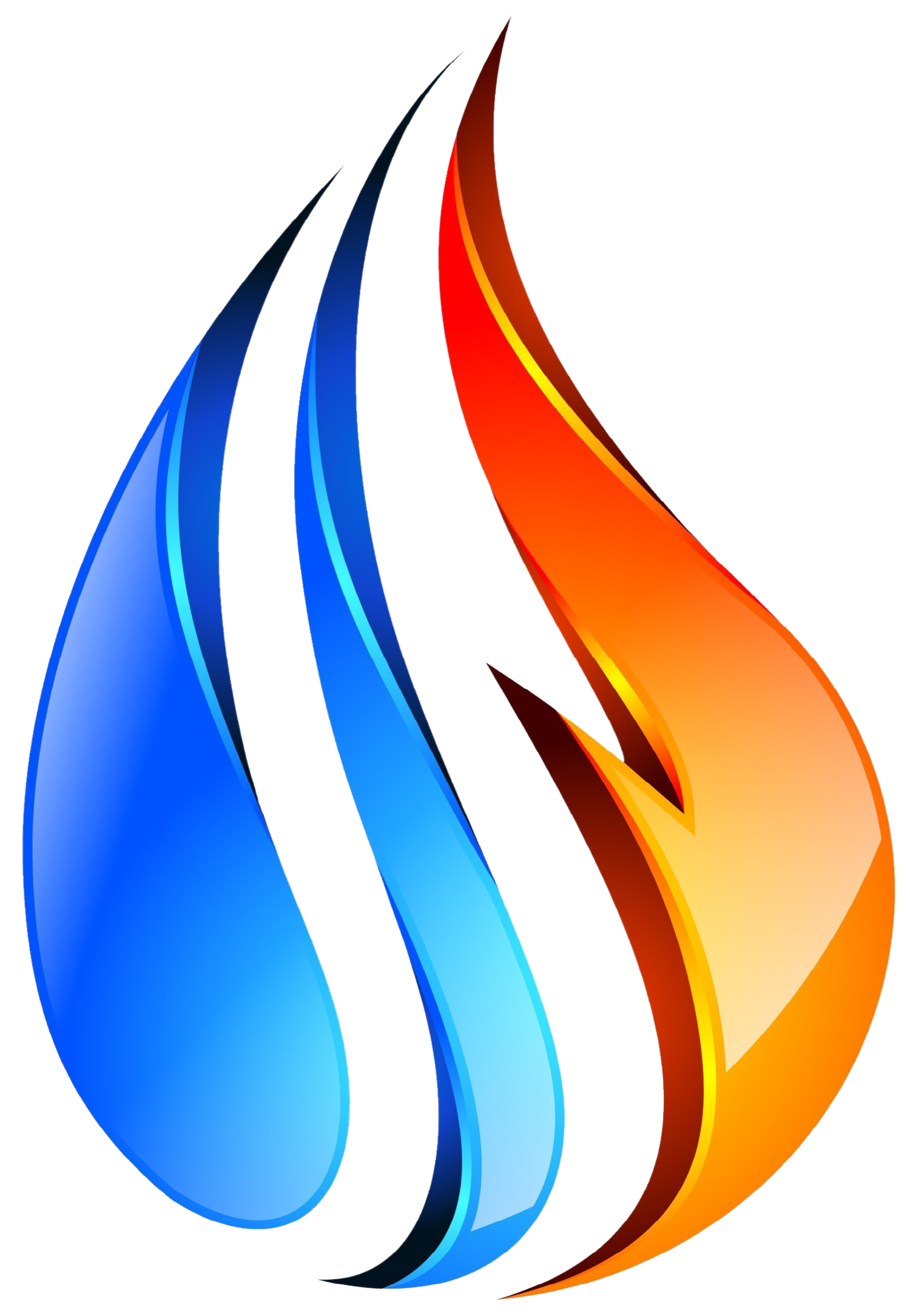 Blue and orange flame logo, representing a combination of fire and water.