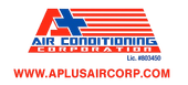 Logo of A+ Air Conditioning Corporation, red and blue, with website address at the bottom.