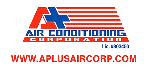 Logo of A+ Air Conditioning Corporation, red and blue, with website address at the bottom.