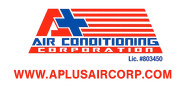 Logo of A+ Air Conditioning Corporation, red and blue, with website address at the bottom.