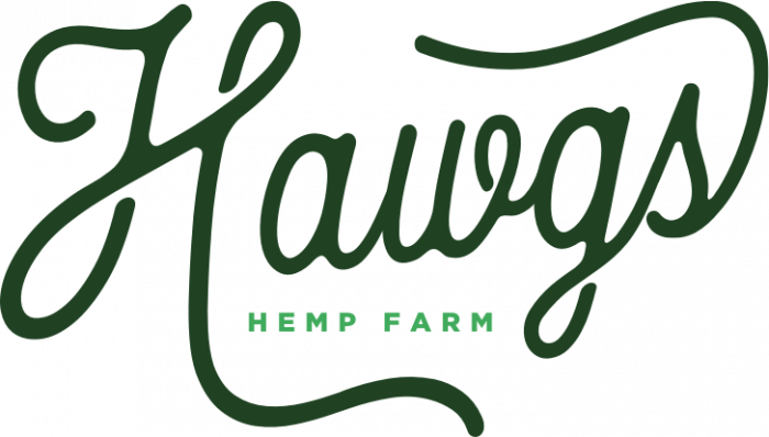 A green logo for a hemp farm on a white background.