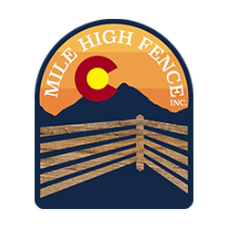 Mile High Fence Inc. logo with Colorado flag colors and tan wooden fence slats
