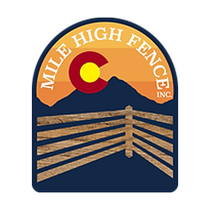 Mile High Fence Inc. logo with Colorado flag colors and tan wooden fence slats